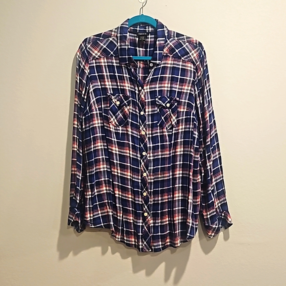 Torrid pink and blue plaid button down size 1x 14/16